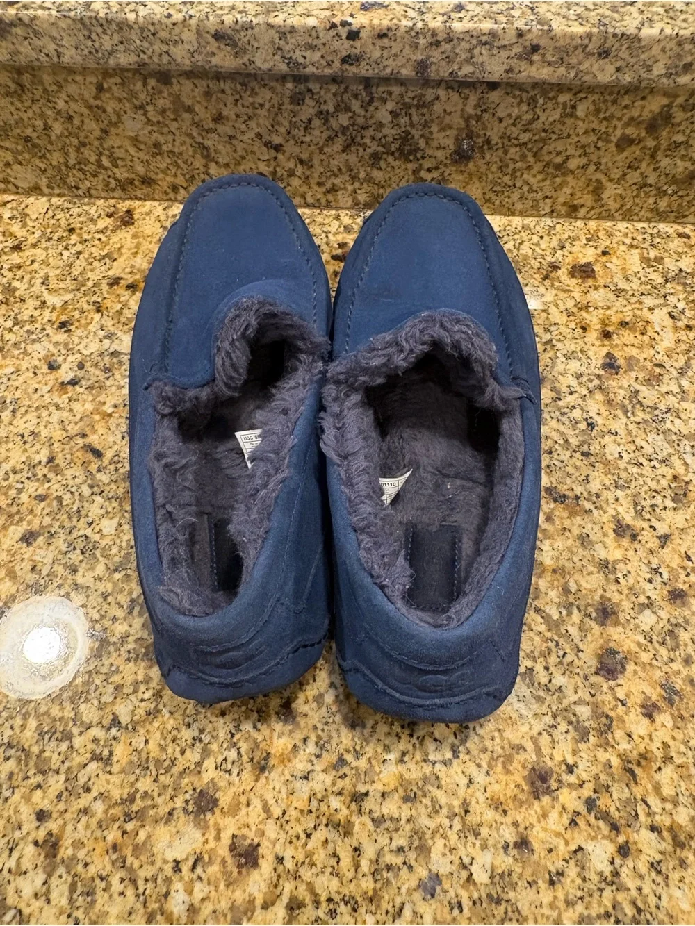 UGG Ascot Shearling Lined Slippers Mens Size 11 Blue Suede Slip On Moccasins